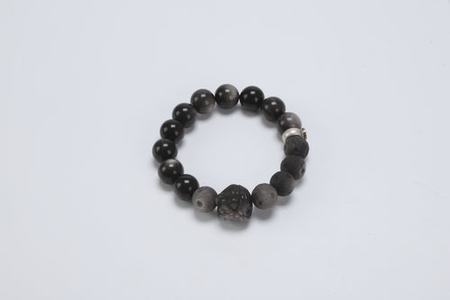 Handcrafted Black Agate Beaded Bracelet with Unique Carved Buddha Head Design – Elegant & Stylish